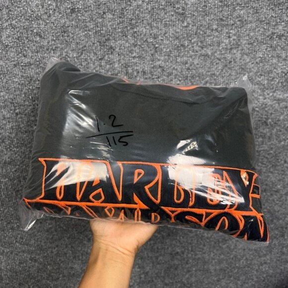 vintage Harley Davidson Men Black Orange Crewneck Sweatshirt Biker Graphic Large - Picture 8 of 8